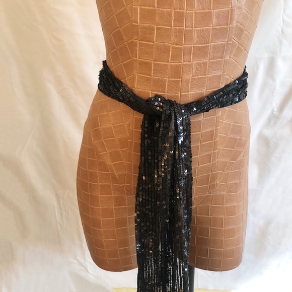 NWOT Black Sequined Scarf, Wrap or Belt - Picture 2 of 10
